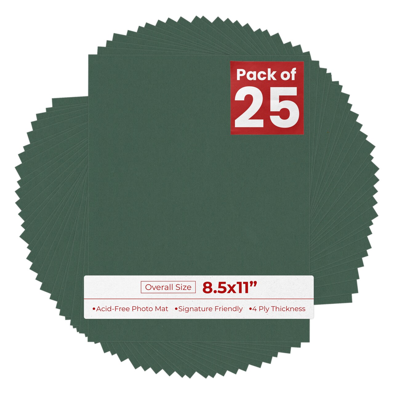 Hunter Green 8.5x11 Uncut Mat Board - Blank Sheets, No Opening